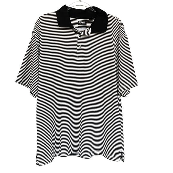 Ping Mens Golf Polo Shirt Extra Large XL Striped Dry Fiber Dynamics Black White - Picture 1 of 10